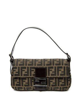Fendi Baguette Brown Black Zucca Canvas Messenger Bag